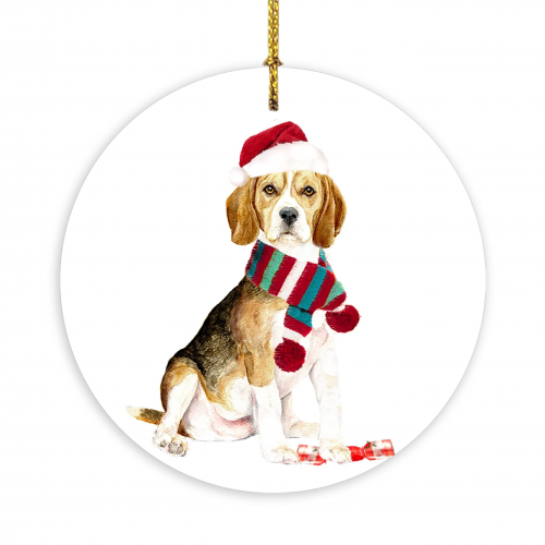 Beagle, ceramic hanging Christmas decoration, tree ornament by Jane Bannon